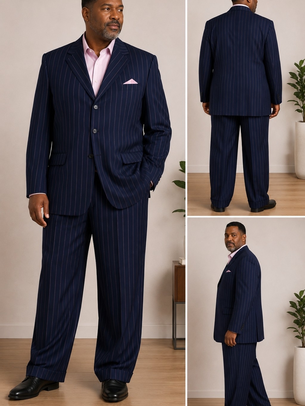 Men's Navy Blue Pink Pinstripe Suit